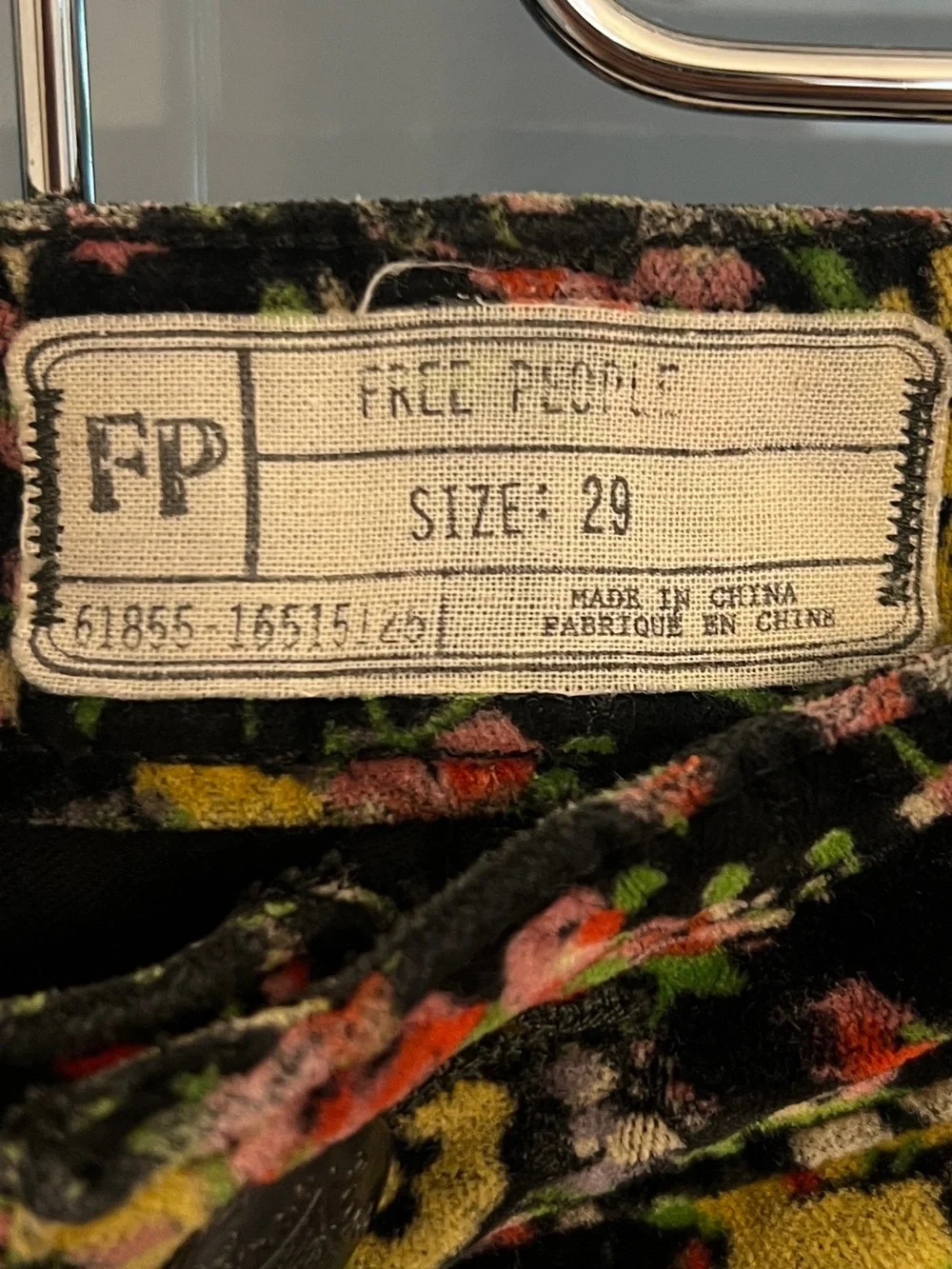 FREE PEOPLE Women's Lennon Funkytown Floral Velvet Skinny Pants Size 29